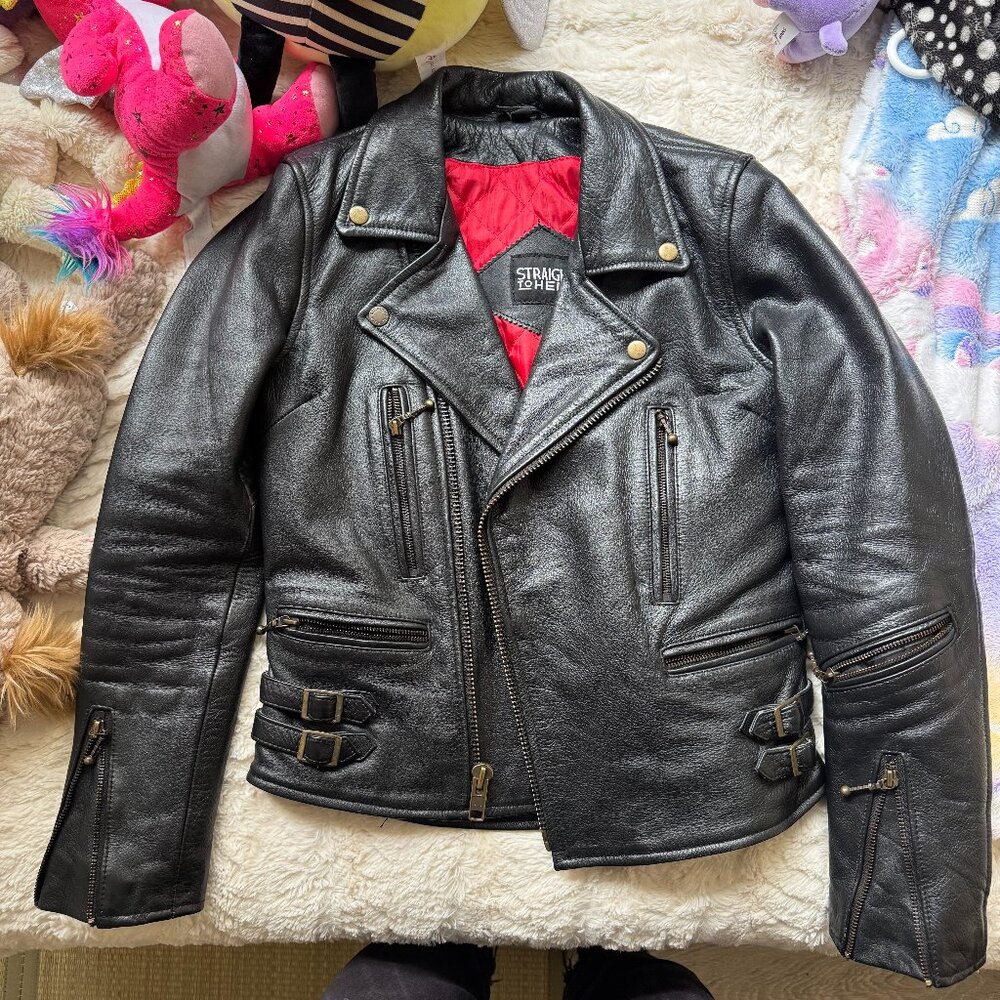 Straight to Hell size M women's DEFECTOR Leather Jacket (brass zipper)